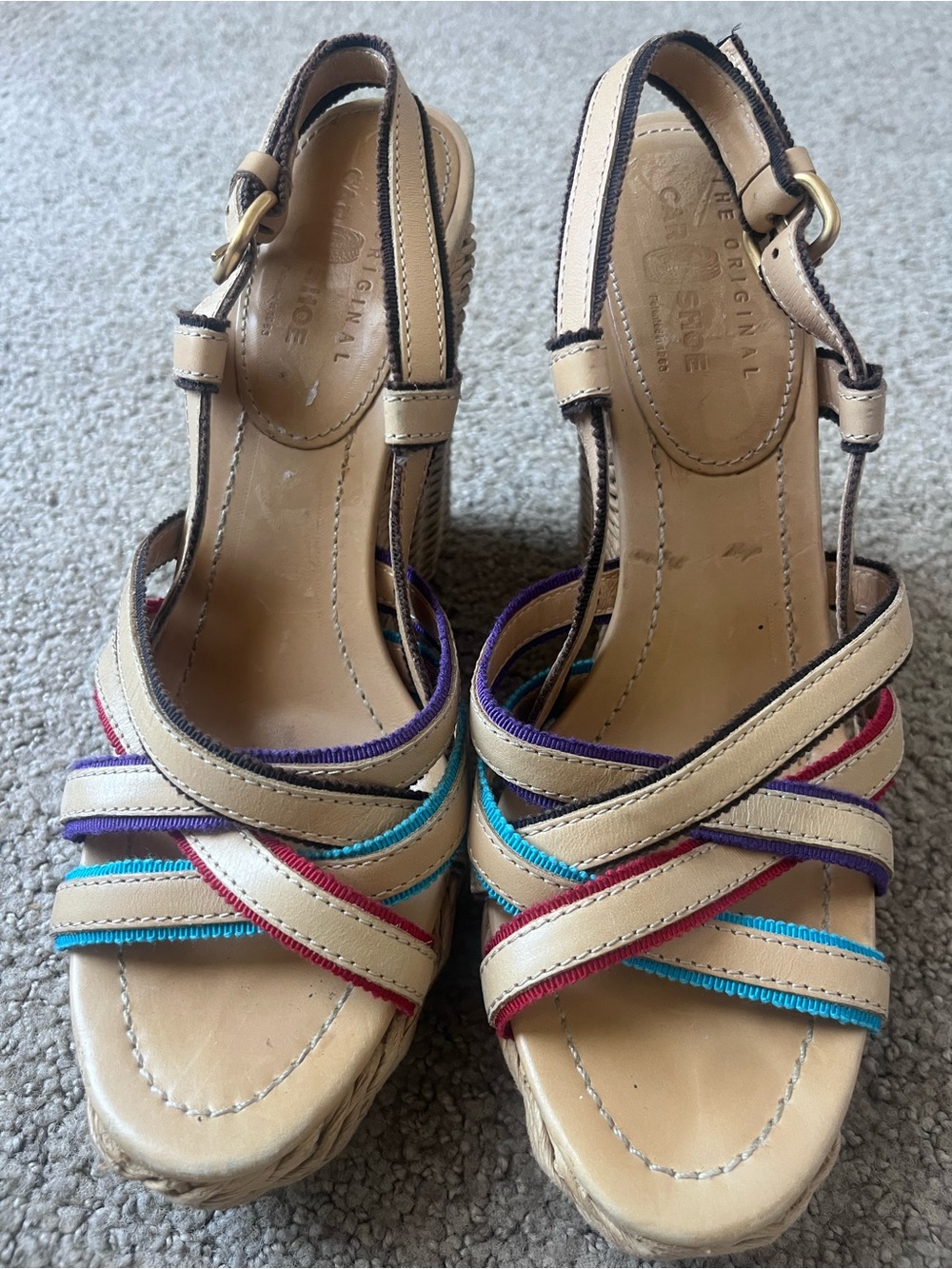 The Original Car Shoe Beige Wedge Sandals Size 38.5